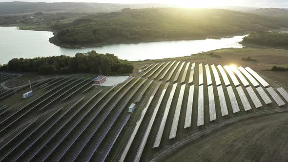 Nature Scenery And Solar Panels at Sunset