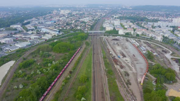 Aerial view of cargo train. 