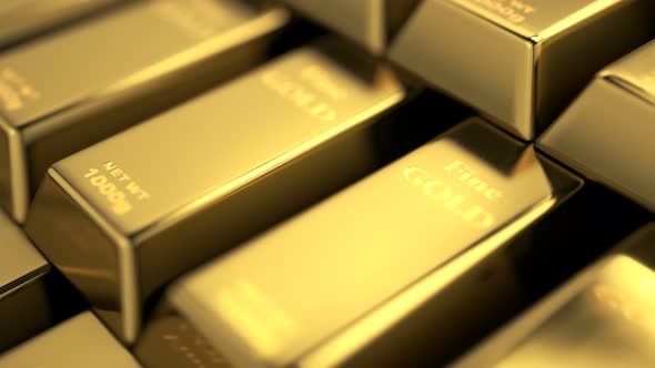 Close Up View of Fine Gold Bars Stacked into Stairs