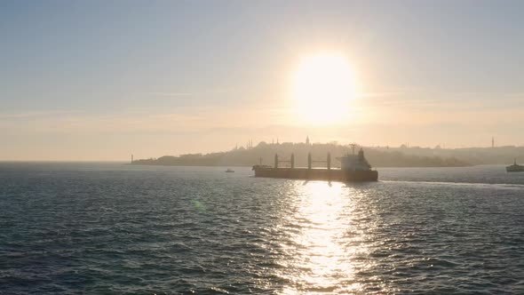 Istanbul Bosphorus And Cargo Ship