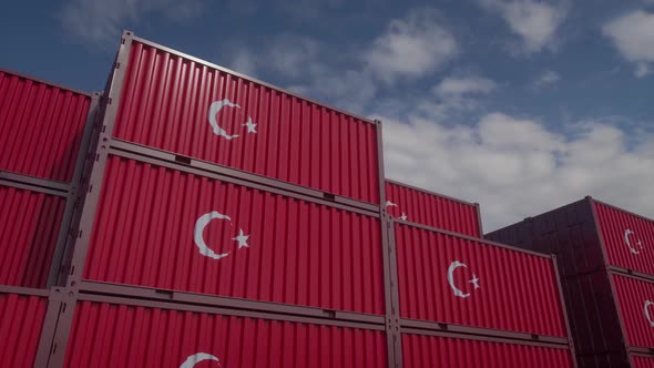 Turkey Flag Containers are Located at the Container Terminal