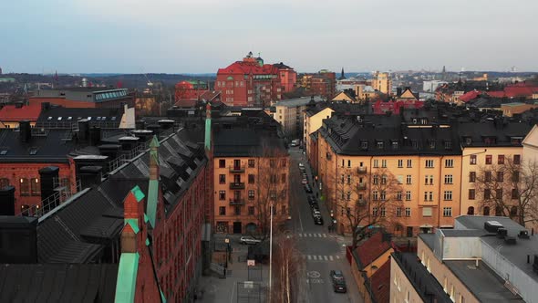 Aerial View of Urban Neighbourhood From Descending Drone