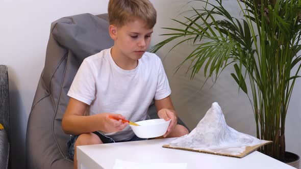 Schoolboy Makes Creative Project in Form of Papier Mache Mountain