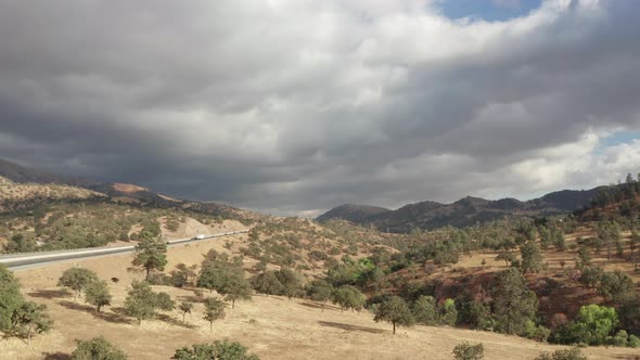 Aerial Landscape view of a forrest in Tehachapi California