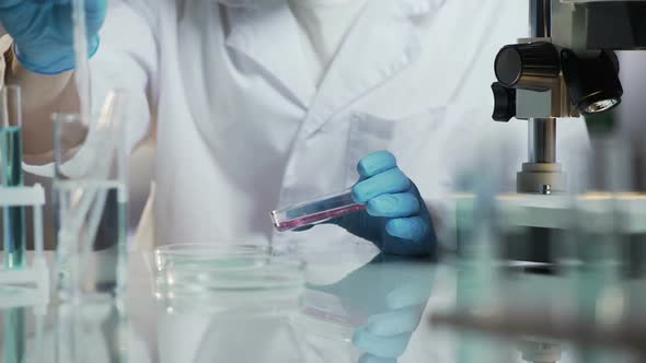 Lab Technician Checking Material by Creating Chemical Reaction With Reagents