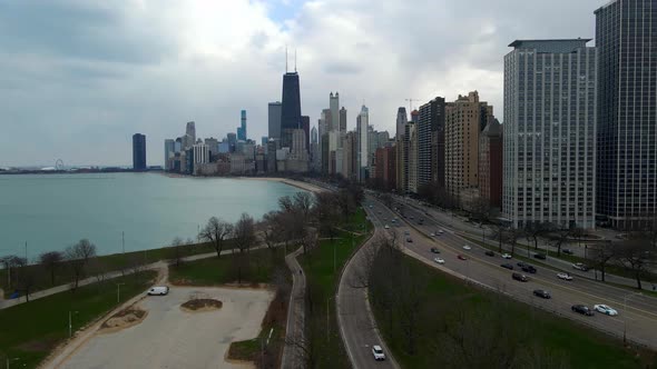 Aerial view of downtown chicago seen from north Lake Shore drive