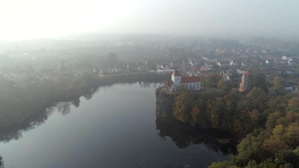 Unique Romantic Heart Shaped Lake on a Foggy Fall Morning