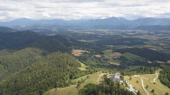 AERIAL View of Magdalensberg, Carinthia, Austria. Mountains As a Background