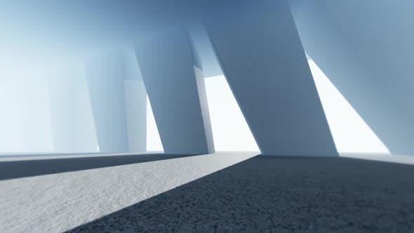 Corridor With Long Concrete Pillars Background And Bright Light B