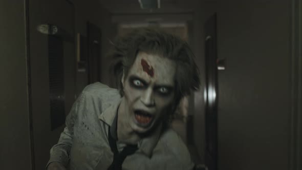 Scary Zombie Man Following Camera