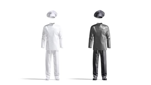 Blank black and white full chef uniform, looped rotation
