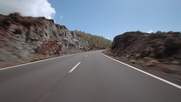 Driving a car with attached action cam in Teide National Park Tenerife