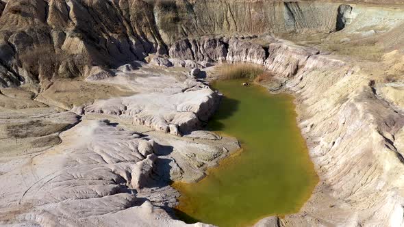 Aerial View of Abandoned and Flooded Open Pit Gypsum Mine, Quarry