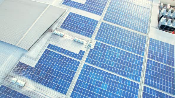 Top view of a solar power station on building roof