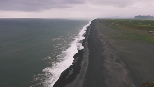 Top View on Beach on the Coast of Vik in Iceland