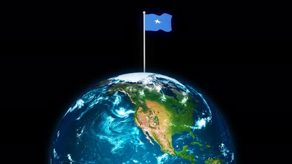 3d Rotated Planet Earth On Flying Somalia Flag Animation