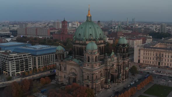 Orbit Shot Around Berlin Cathedral Valuable Historic Landmark at Dusk