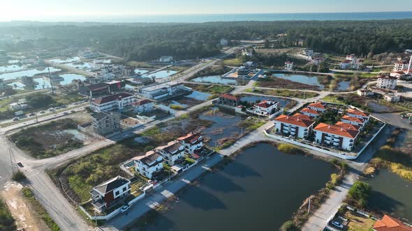 A city built on water aerial view 4 K Turkey Manavgat