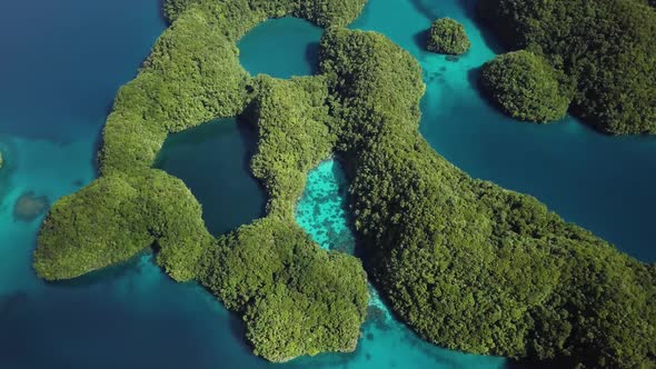 Aerial Footage of a Limestone Islands in Rock Islands Palau