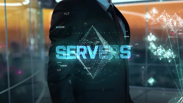 Businessman with Servers Hologram Concept
