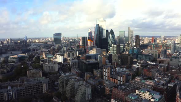 Aerial Panoramic Scene of the City Square Mile Financial District of London