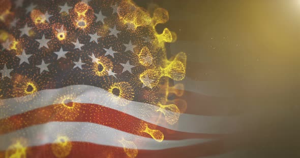 USA Flag With Corona Virus Bacteria 4K alt