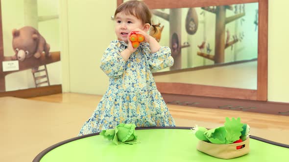 Cute Little Girl Playing Educational Toys At Gyeonggi Children's Museum, South Korea - slow motion