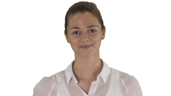 Cheerful woman laughing Face expressions on white background.