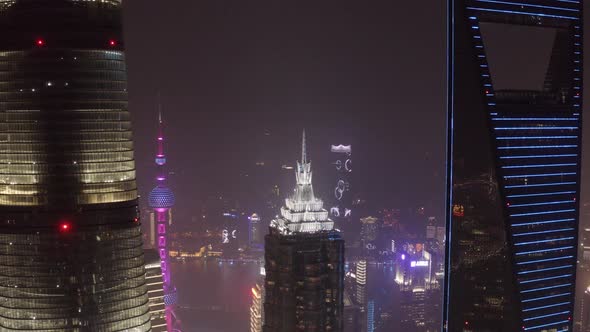 Aerial view of Shanghai downtown at night, China.