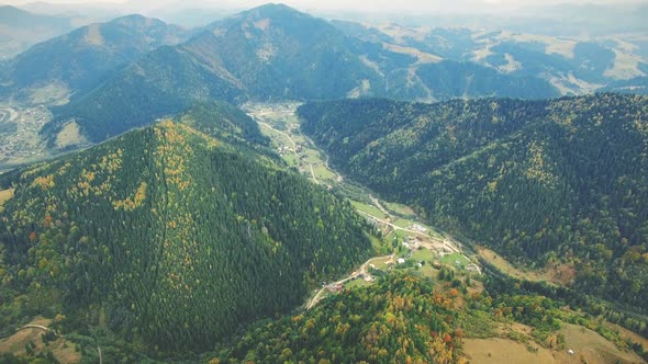 Carpathian Mountain Green Tree Slope Aerial View