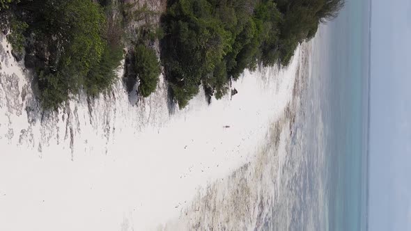 Vertical Video of Low Tide in the Ocean Near the Coast of Zanzibar Tanzania Aerial View