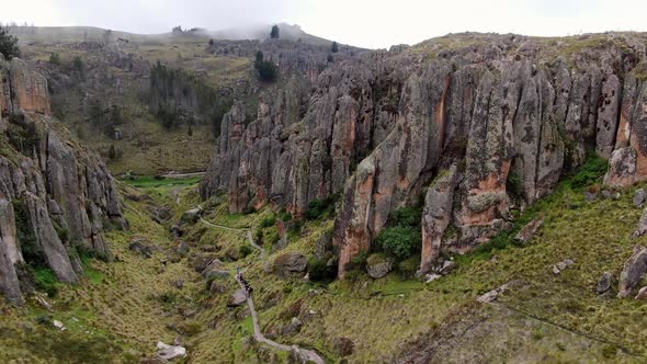 Beautiful Rock Formations In Cumbemayo At Cajamarca, Peru. aerial
