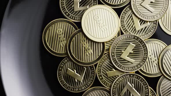 Rotating shot of Bitcoins