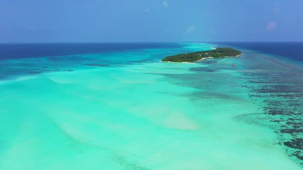 Aerial top view nature of perfect island beach wildlife by turquoise ocean with white sand backgroun