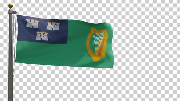 Dublin City Flag (Ireland) on Flagpole with Alpha Channel - 4K