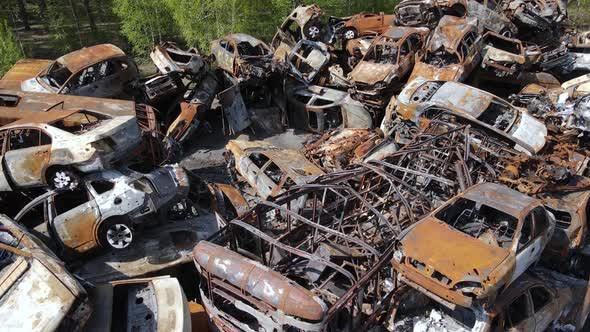 Shot and Burned Cars After the Fighting in the City of Irpin Ukraine