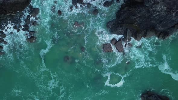 Beautiful clear waves of Bedruthan Steps, England -top view