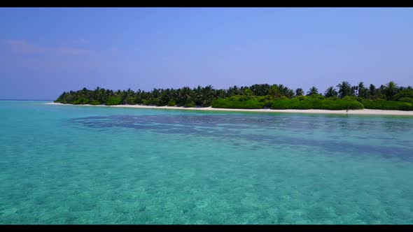 Aerial drone shot nature of luxury island beach voyage by aqua blue lagoon and white sand background