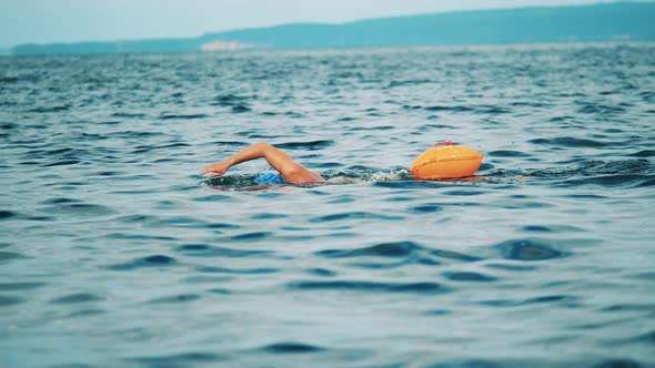 Professional Open Water Swimmer Swimming Front Crawl in a River