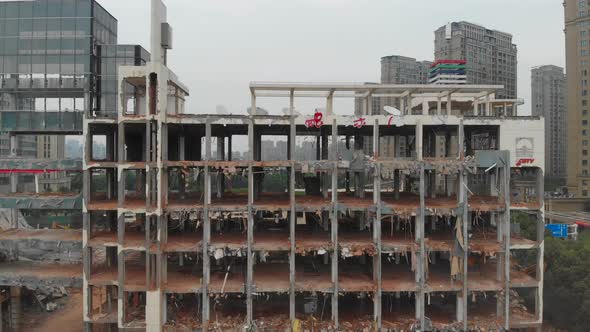 Aerial Moving Forward View of a Demolition Site