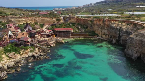 Aerial view of popeye village on Malta