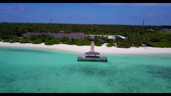 Aerial above abstract of exotic coast beach trip by blue ocean and white sand background of a dayout