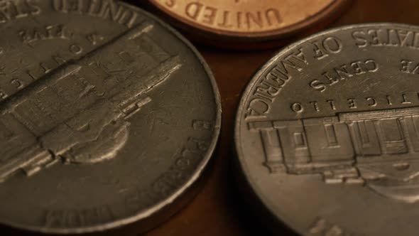 Rotating stock footage shot of American monetary coins