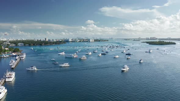  Aerial of Tourism at Tropical Islands, Beaches and Yachts in Miami Harbor alt
