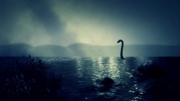 The Loch Ness Monster Swimming In The Lake