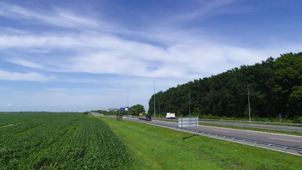 Highway Near Cornfield Aerial View