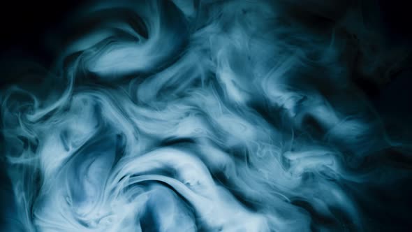 Blue and White Cloud Ink in Water on White Background, Slow Motion