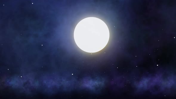Night Sky With Blue Nebula And Moon