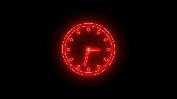 Red Neon Clock Isolated Animated