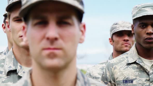 Military troops standing at boot camp 4k